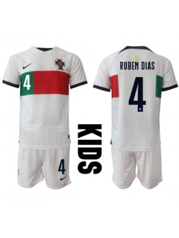 Otroški Nogometna dresi replika Portugalska Ruben Dias #4 Gostujoči SP 2022 Kratek rokav (+ hlače)